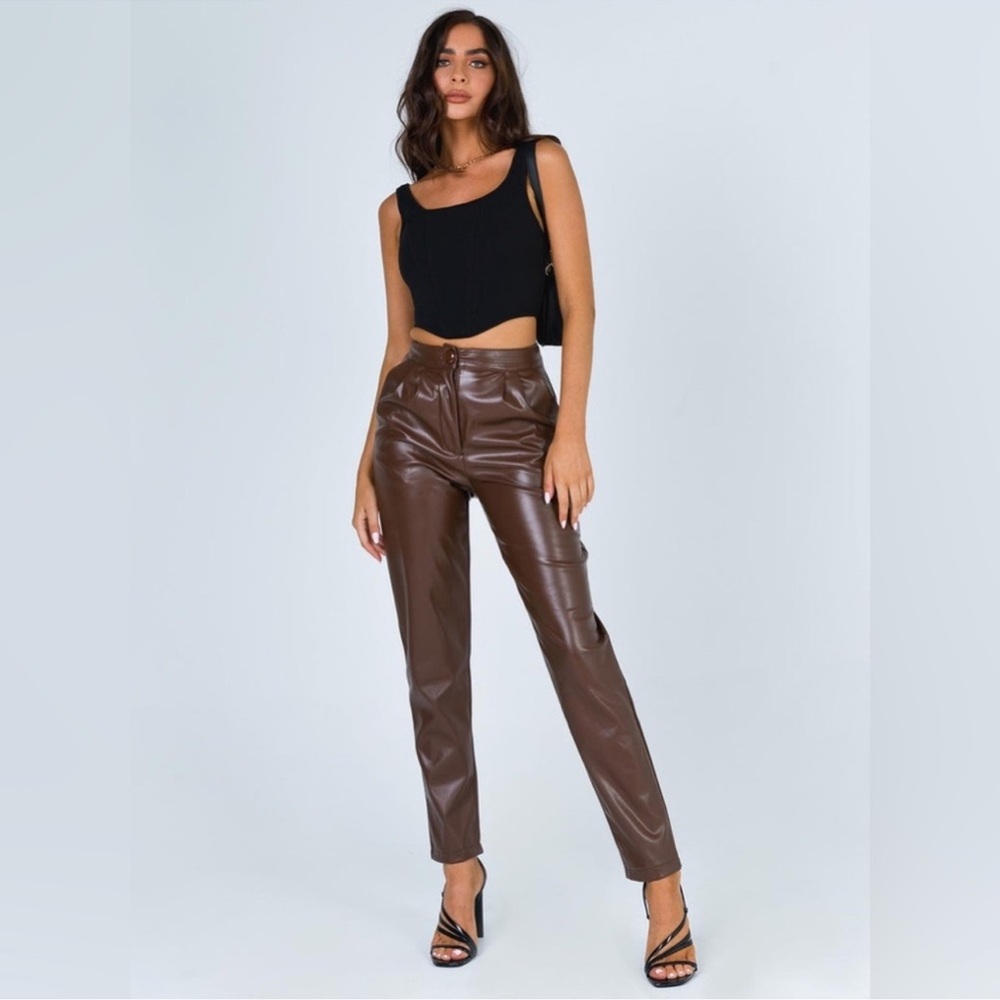 Princess Polly Brown Leather Straight Leg Pants